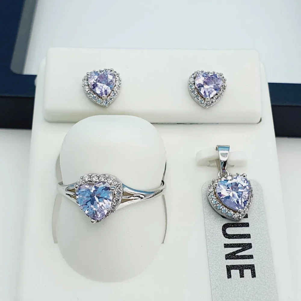 "925 Sterling Silver Cubic Zircon Birthstone Jewelry Set, UU1P7A7068